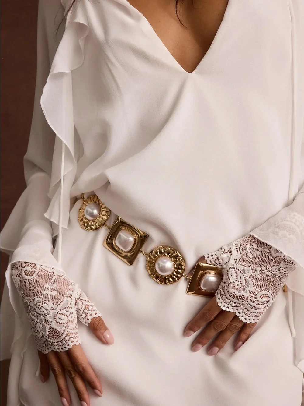 12th Tribe Gold and Pearl Medallion Chain Belt
